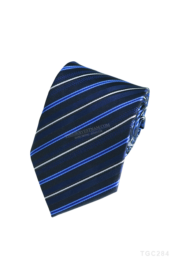 Cà vạt lụa sọc chéo xanh đậm